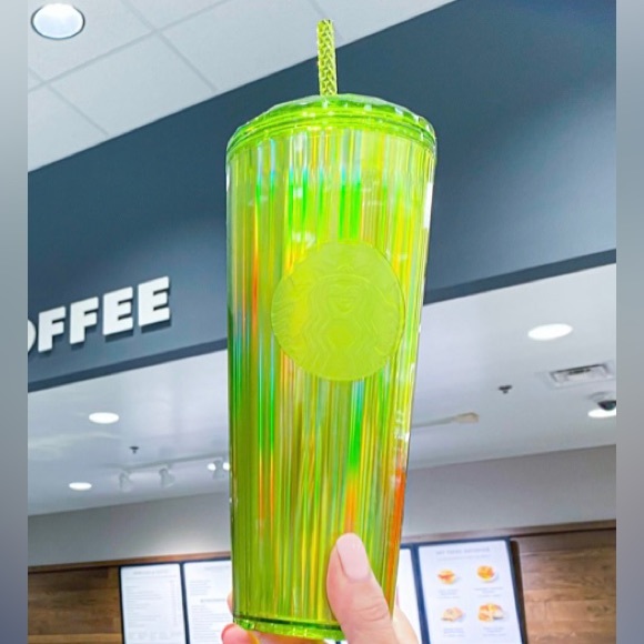 Starbucks Kaleidoscope Dome Cup Yellow Lime Iridescent Tumbler Cup 24oz New 2023 - Picture 3 of 14